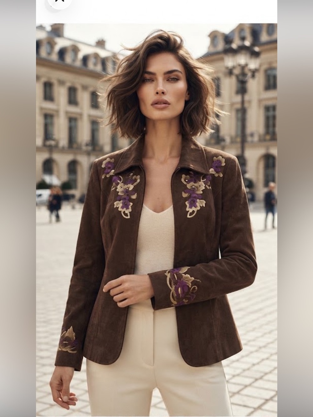 NWOT Coldwater Creek Brown Corduroy Floral Embroidered Jacket Size 12